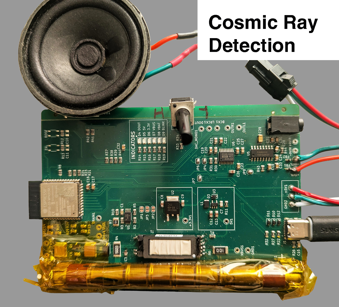 The circuit board that is used to detect cosmic rays
